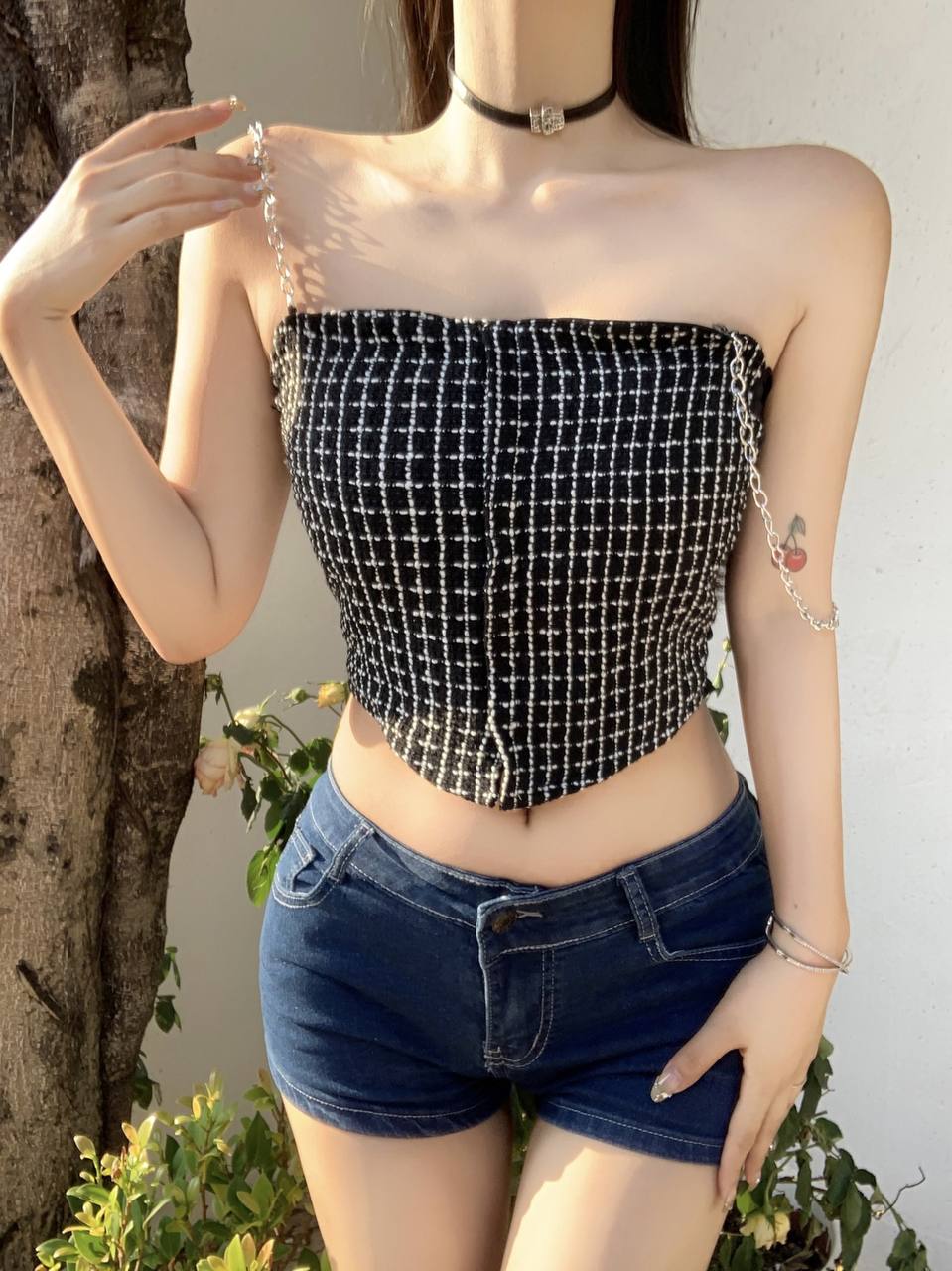 کراپ شنل مدل ماهی بند زنجیر دار