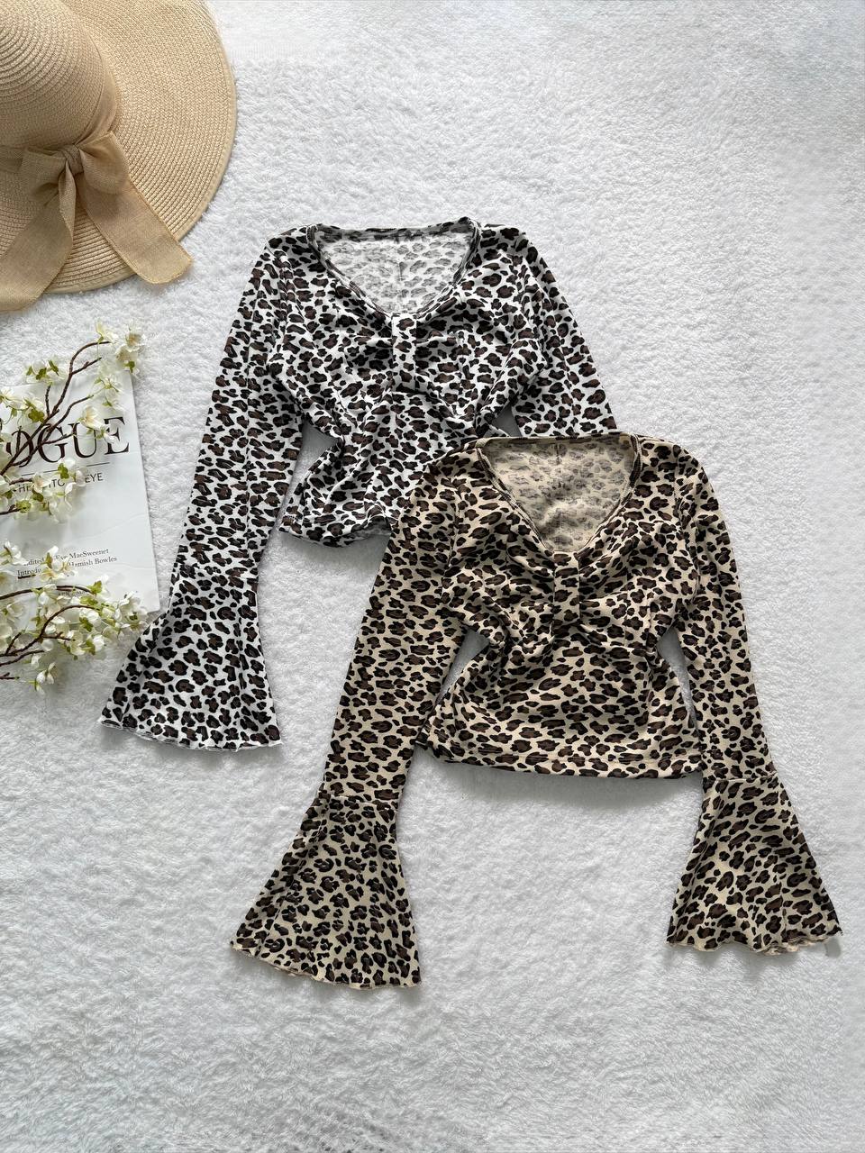 کراپ آستین کلوش پلنگی