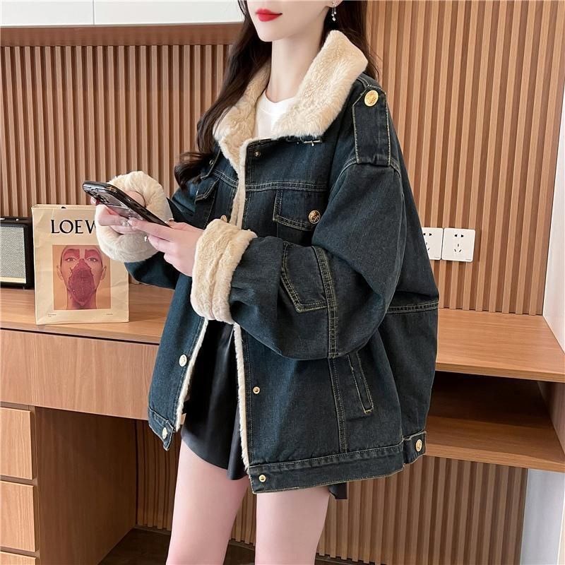 کاپشن زنانه جین داخل خز وارداتی